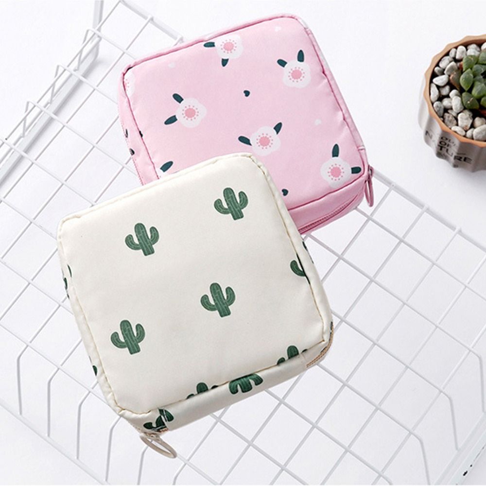 Creative PVC Sanitary Pads Bag Fashion Floral Print Large Capacity Multipurpose Coin Purse Portable Cosmetic Storage Bag
