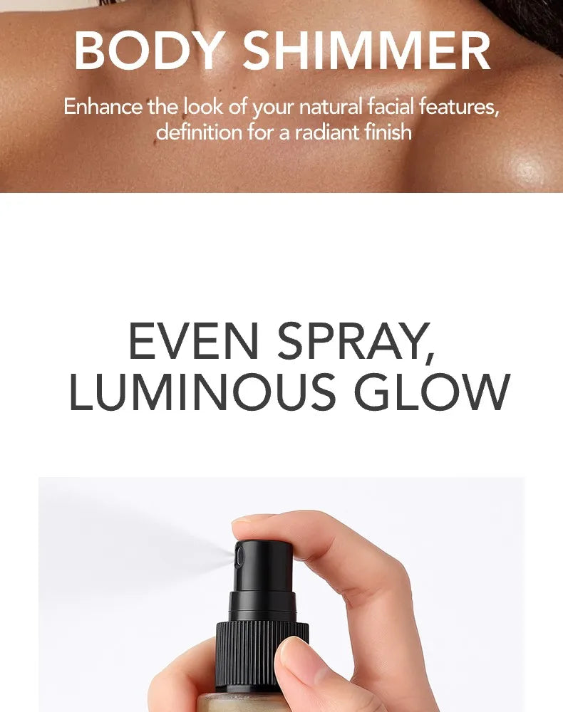 Ocheal 30ml Fragrance Shimmer Glitter Spray Shining Brightly Highlighter Powder Spray Long Lasting Body Hair Hand Neck Clothes