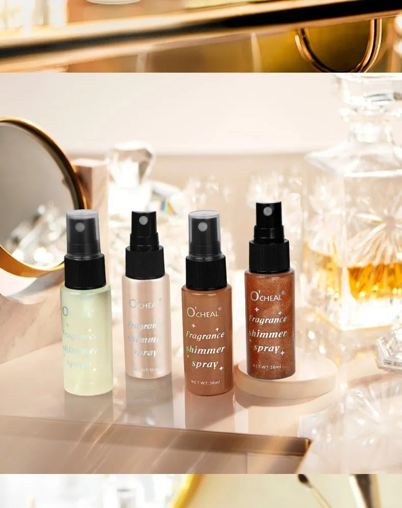 Ocheal 30ml Fragrance Shimmer Glitter Spray Shining Brightly Highlighter Powder Spray Long Lasting Body Hair Hand Neck Clothes