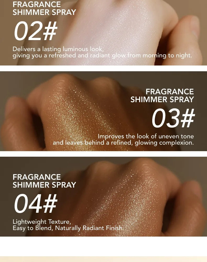 Ocheal 30ml Fragrance Shimmer Glitter Spray Shining Brightly Highlighter Powder Spray Long Lasting Body Hair Hand Neck Clothes
