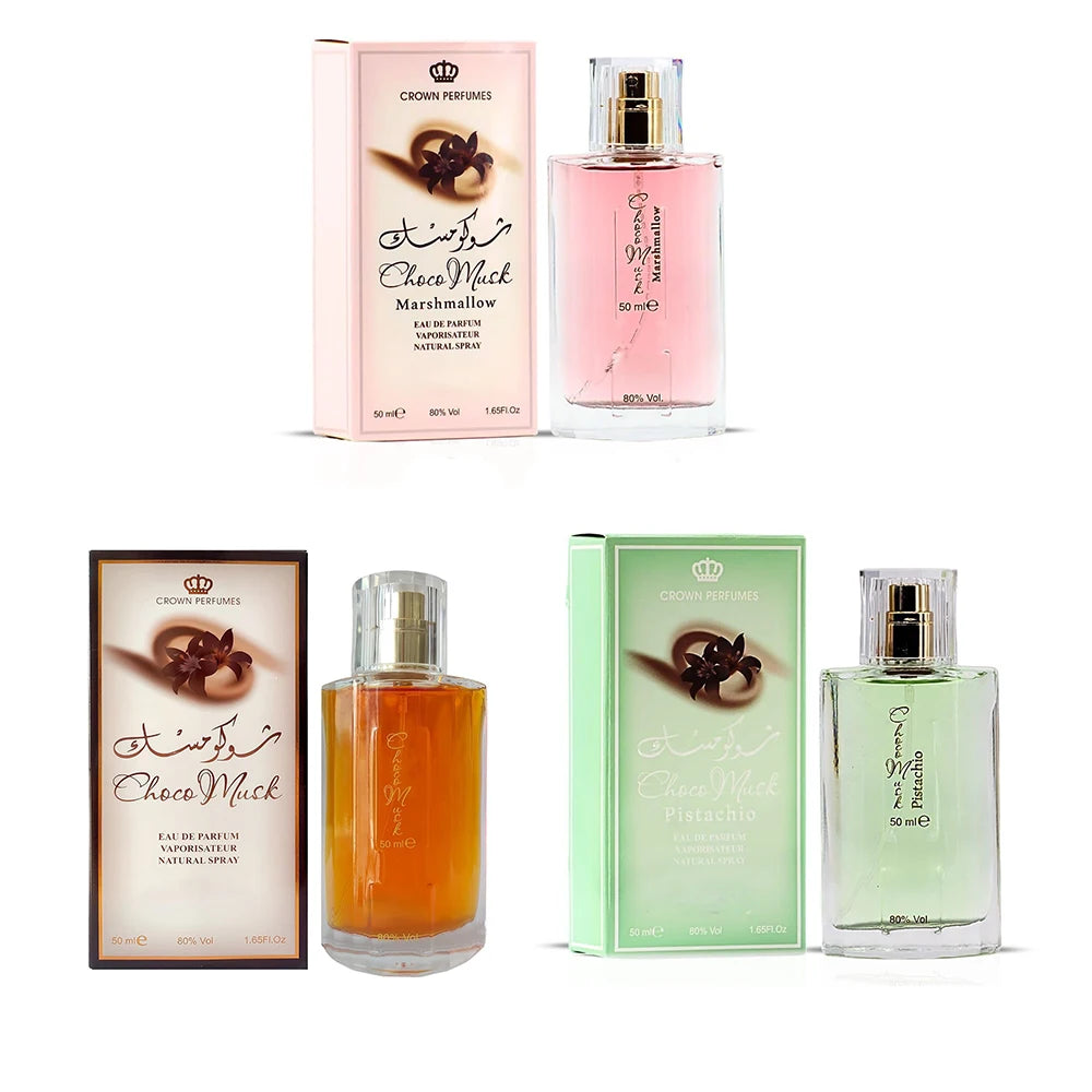 Choco Musk 3 Piece Set Eau De Parfum 50ml Each Original Marshmallow Pistachio Sweet Gourmand Layering Fragrance for Women Men Daily Wear Gift for Her Him