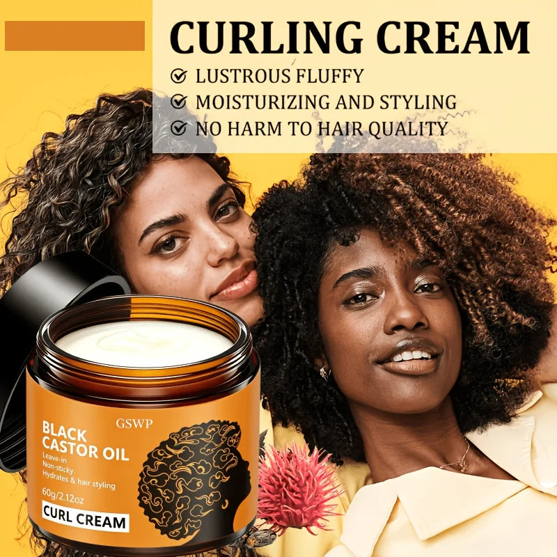 GSWP Black Castor Oil Curl Cream. Moisturizing, Creating Smooth, Bouncy Curls. Long-Lasting Hold Without Stiffness. 60/120g