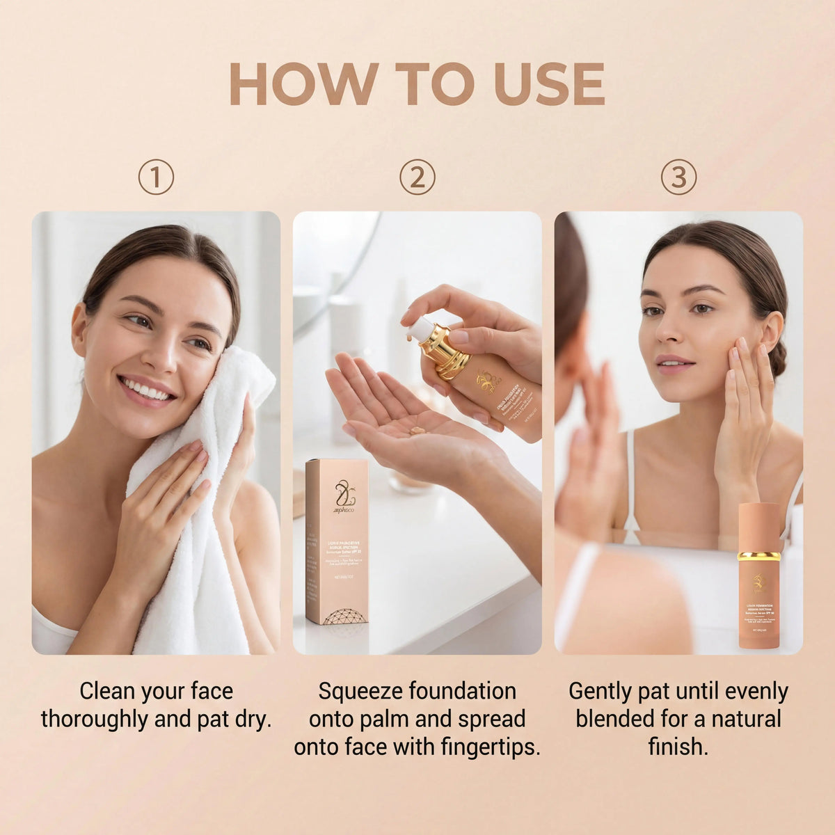 Zephoco Color Changing Liquid Foundation Waterproof Sweatproof SPF50+ High Coverage Flawless Complexion Concealer Long Lasting Base Makeup
