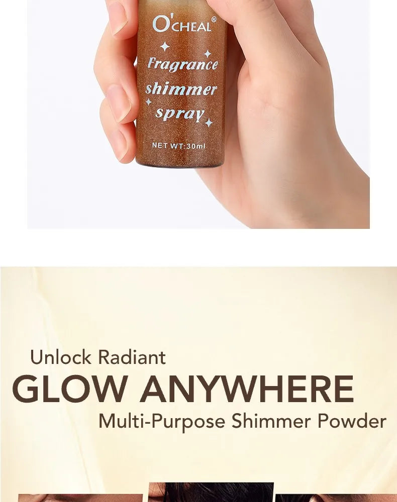 Ocheal 30ml Fragrance Shimmer Glitter Spray Shining Brightly Highlighter Powder Spray Long Lasting Body Hair Hand Neck Clothes