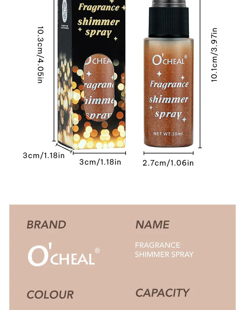 Ocheal 30ml Fragrance Shimmer Glitter Spray Shining Brightly Highlighter Powder Spray Long Lasting Body Hair Hand Neck Clothes