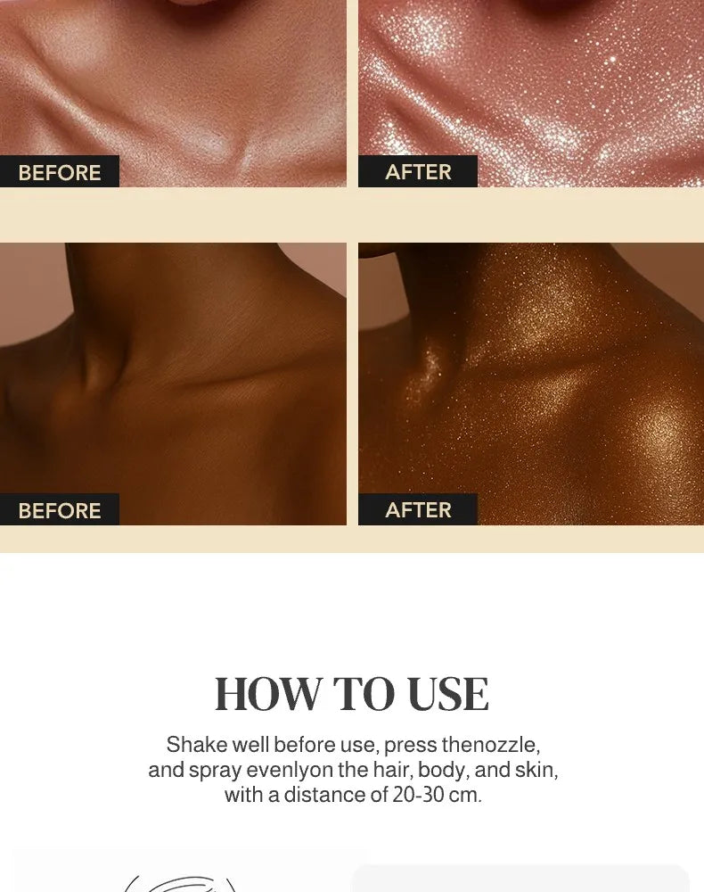 Ocheal 30ml Fragrance Shimmer Glitter Spray Shining Brightly Highlighter Powder Spray Long Lasting Body Hair Hand Neck Clothes