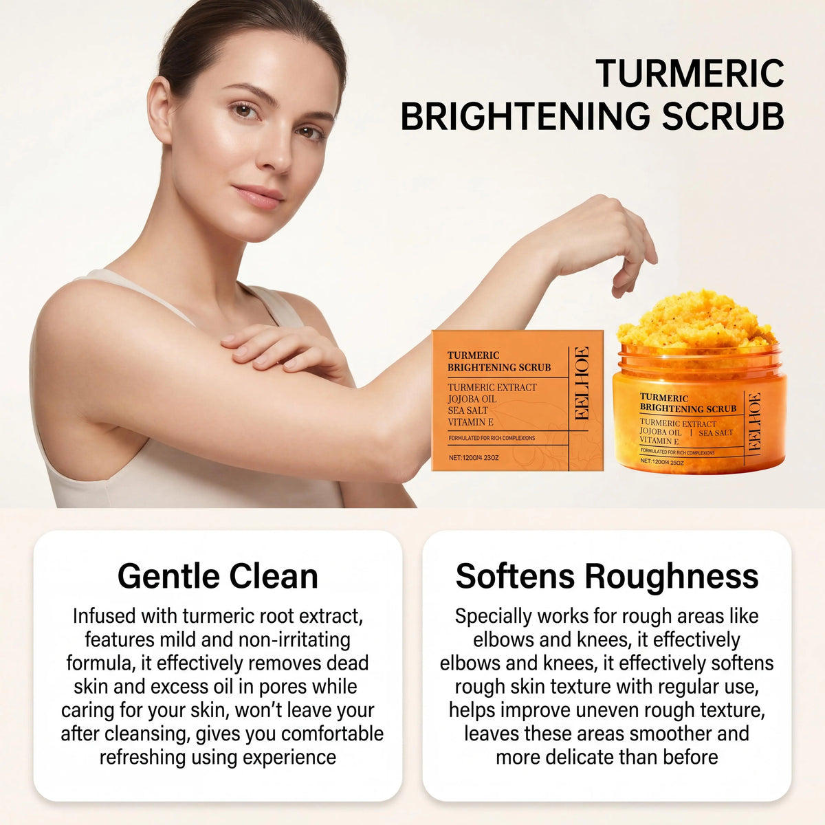 Vitamin E Turmeric Brightening Scrub Gentle Exfoliating Soft Moisturizing Smooth Glowing Restore Skin Hydration Body Treatment Skincare