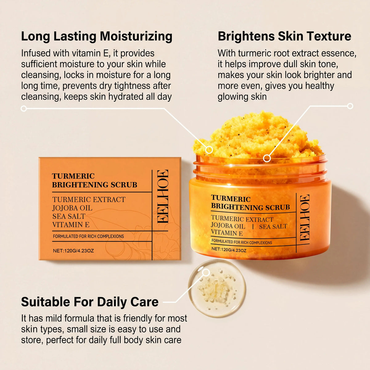 Vitamin E Turmeric Brightening Scrub Gentle Exfoliating Soft Moisturizing Smooth Glowing Restore Skin Hydration Body Treatment Skincare