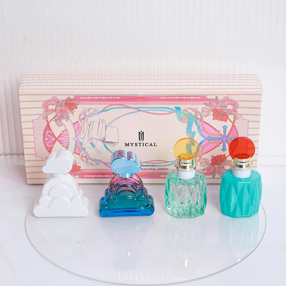 4Pcs/Set Mystical Women Perfume Gift Set Long Lasting Floral Fruity Scent Portable Eau De Parfum Natural Spray Fragrance for Daily Dating Gift