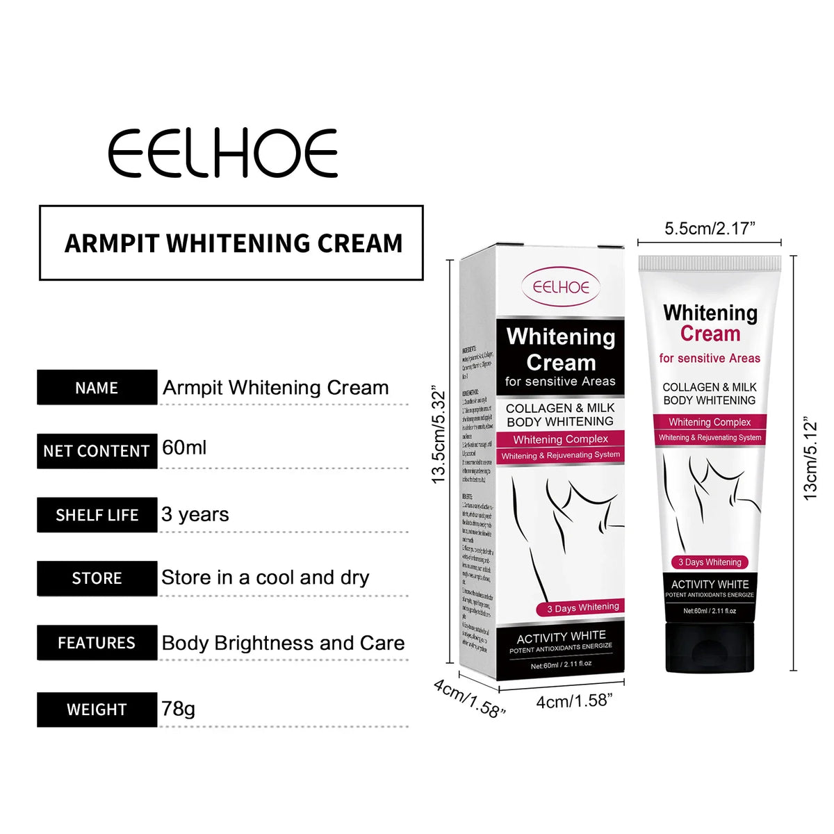 Elbow Whitening Cream Armpit Thigh Knees Private Part Bleaching Dark Knuckle Removal Improve Dull Moisturizer Brightening Cream