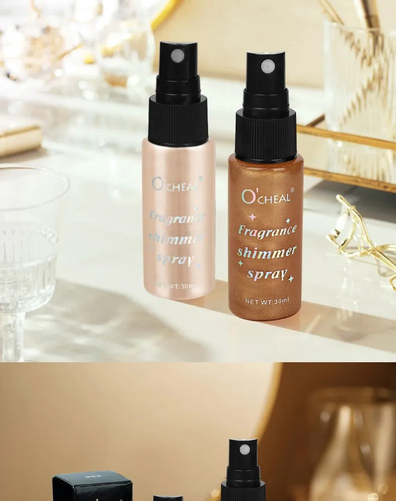 Ocheal 30ml Fragrance Shimmer Glitter Spray Shining Brightly Highlighter Powder Spray Long Lasting Body Hair Hand Neck Clothes