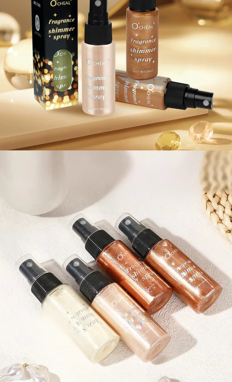 Ocheal 30ml Fragrance Shimmer Glitter Spray Shining Brightly Highlighter Powder Spray Long Lasting Body Hair Hand Neck Clothes