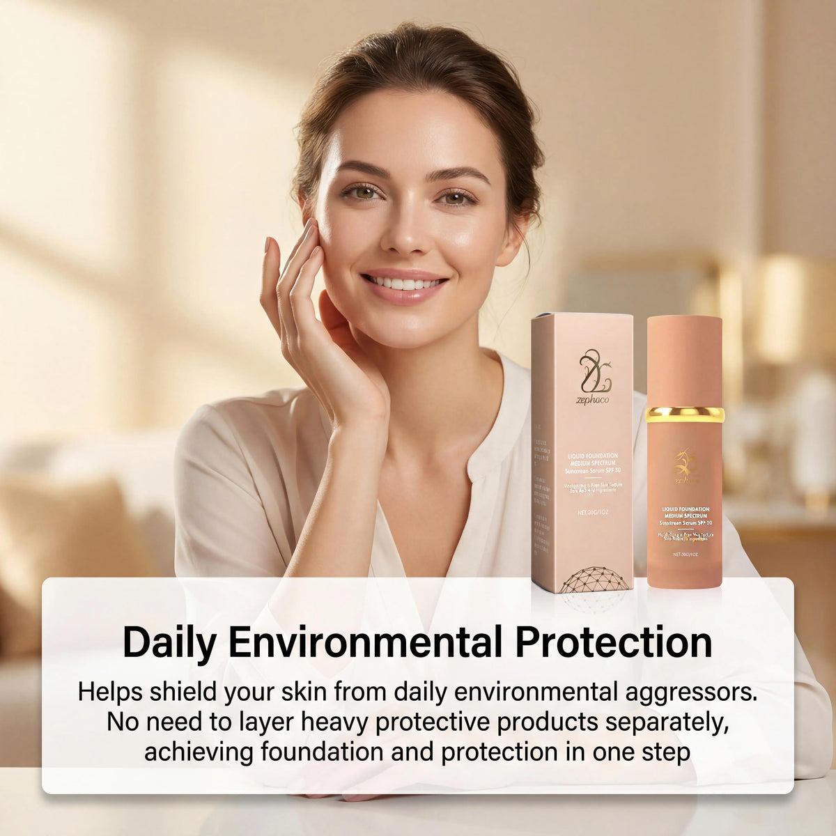 Zephoco Color Changing Liquid Foundation Waterproof Sweatproof SPF50+ High Coverage Flawless Complexion Concealer Long Lasting Base Makeup
