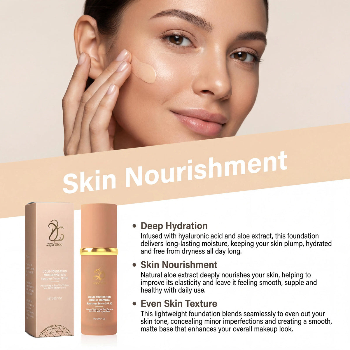 Zephoco Color Changing Liquid Foundation Waterproof Sweatproof SPF50+ High Coverage Flawless Complexion Concealer Long Lasting Base Makeup