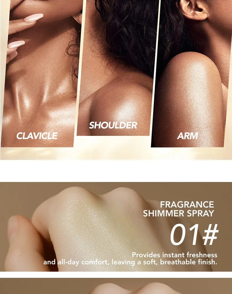 Ocheal 30ml Fragrance Shimmer Glitter Spray Shining Brightly Highlighter Powder Spray Long Lasting Body Hair Hand Neck Clothes