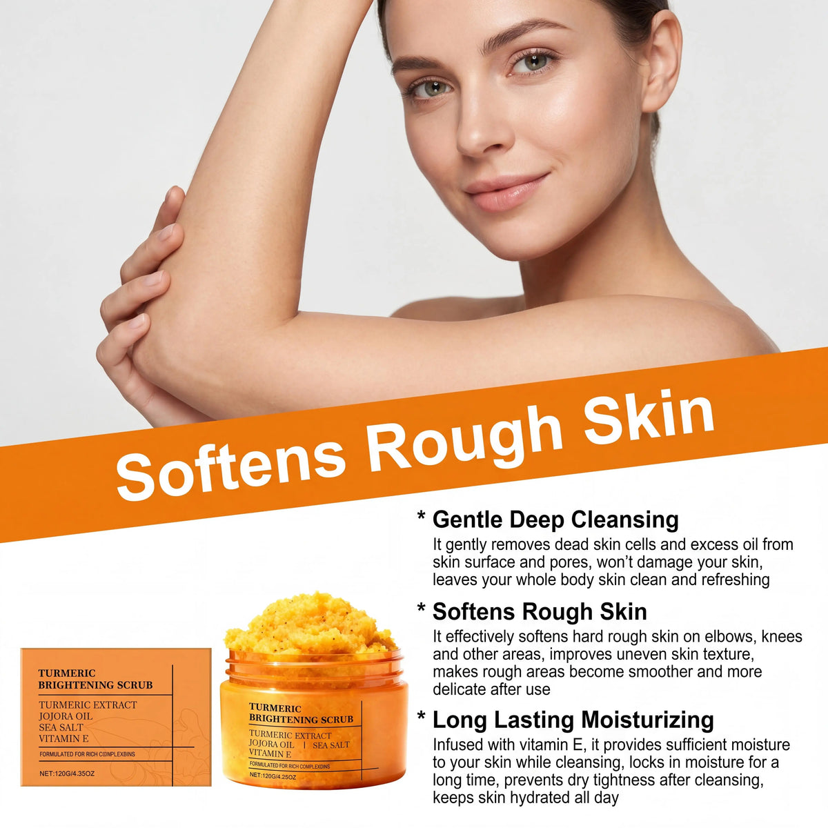 Vitamin E Turmeric Brightening Scrub Gentle Exfoliating Soft Moisturizing Smooth Glowing Restore Skin Hydration Body Treatment Skincare