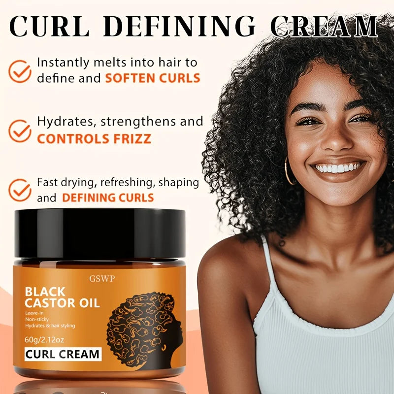 GSWP Black Castor Oil Curl Cream. Moisturizing, Creating Smooth, Bouncy Curls. Long-Lasting Hold Without Stiffness. 60/120g