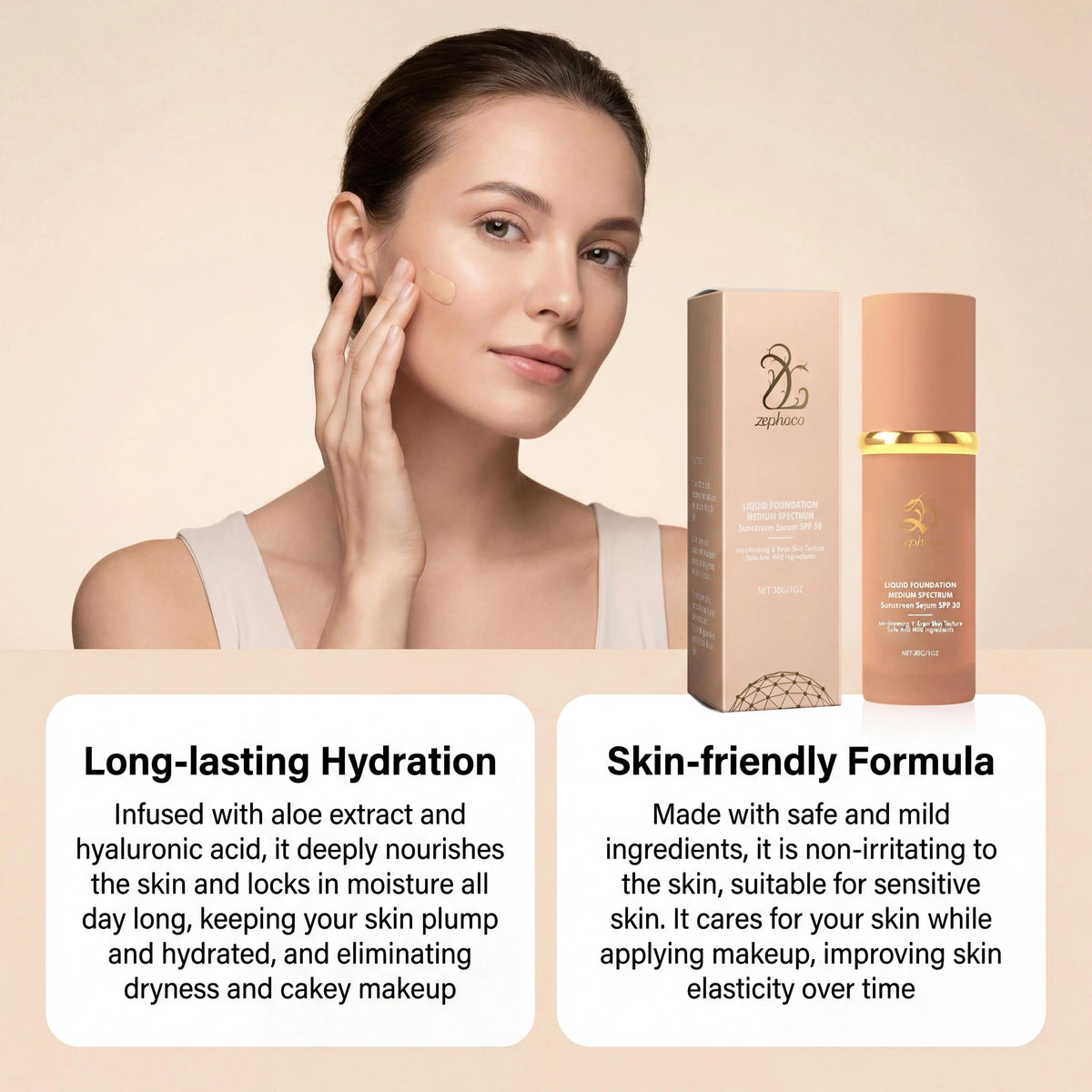 Zephoco Color Changing Liquid Foundation Waterproof Sweatproof SPF50+ High Coverage Flawless Complexion Concealer Long Lasting Base Makeup