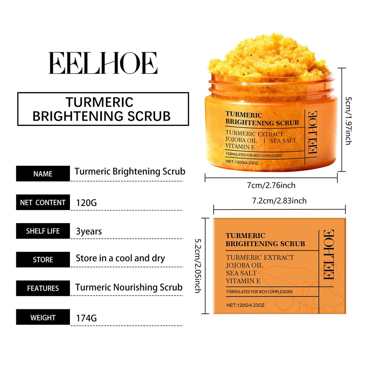 Vitamin E Turmeric Brightening Scrub Gentle Exfoliating Soft Moisturizing Smooth Glowing Restore Skin Hydration Body Treatment Skincare