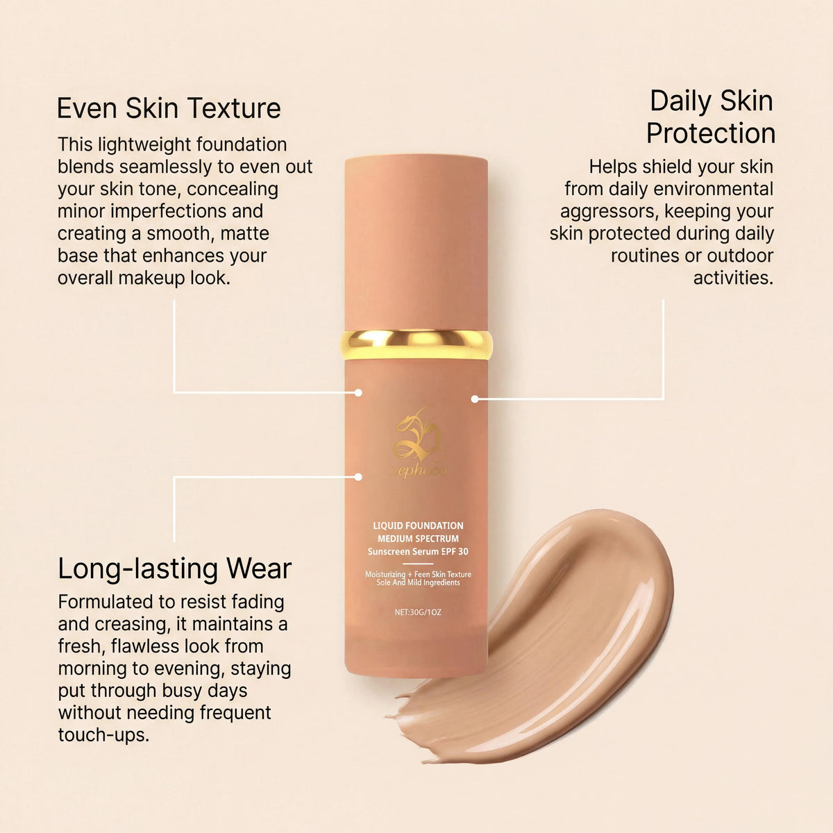 Zephoco Color Changing Liquid Foundation Waterproof Sweatproof SPF50+ High Coverage Flawless Complexion Concealer Long Lasting Base Makeup