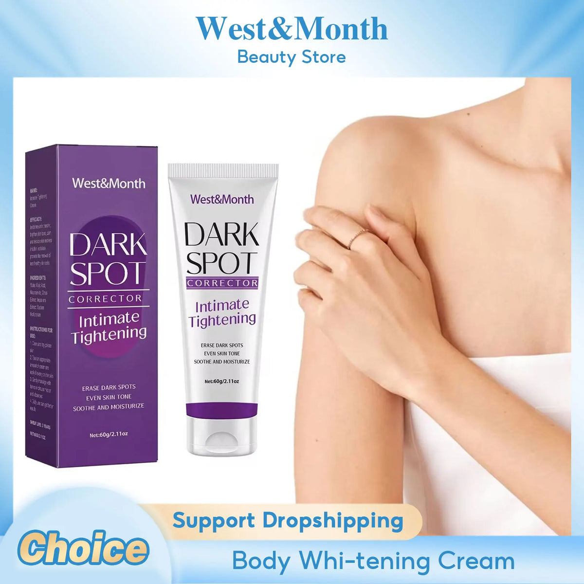 Body Whitening Cream Fade Joint Elbow Knee Armpit Pigmentation Underarm Melanin Bleaching Moisturizing Dark Spot Corrector Cream