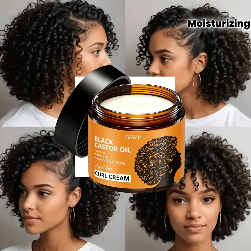 GSWP Black Castor Oil Curl Cream. Moisturizing, Creating Smooth, Bouncy Curls. Long-Lasting Hold Without Stiffness. 60/120g