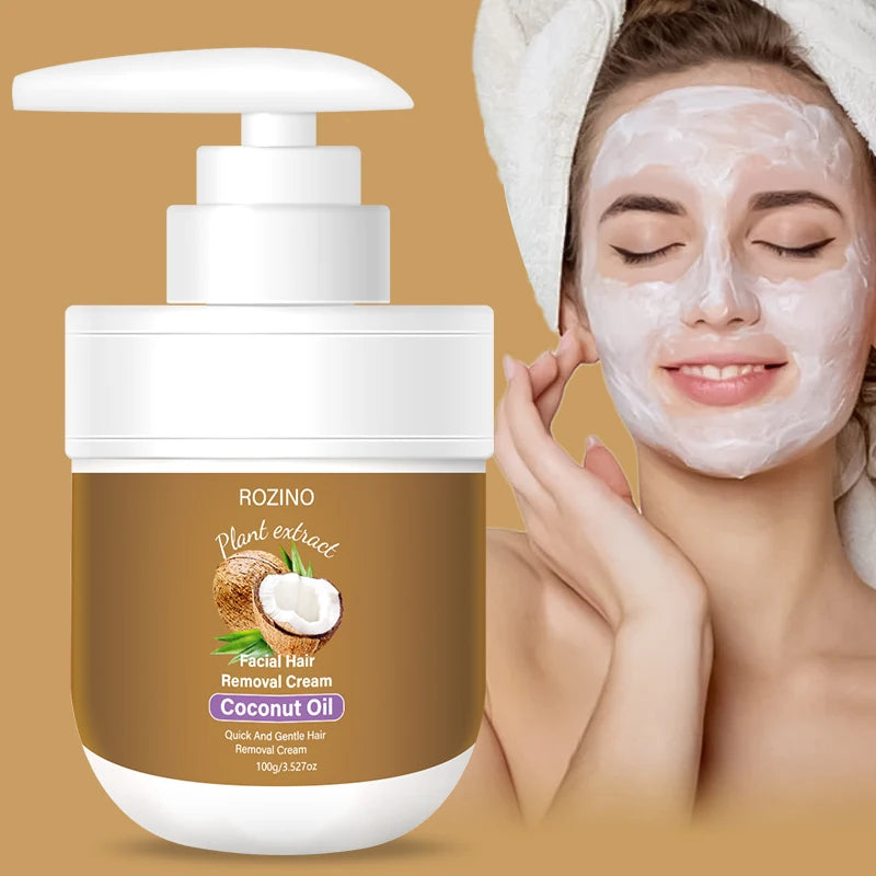 Rozino Coconut Oil Lip Hair Removal Cream, with a Smooth Texture and Easy to Apply, Contains Coconut Oil Ingredients to Gently Care for the Skin Around the Lips. Overall, It Has a Mild Nature, Is Comfortable to Use, and Has a