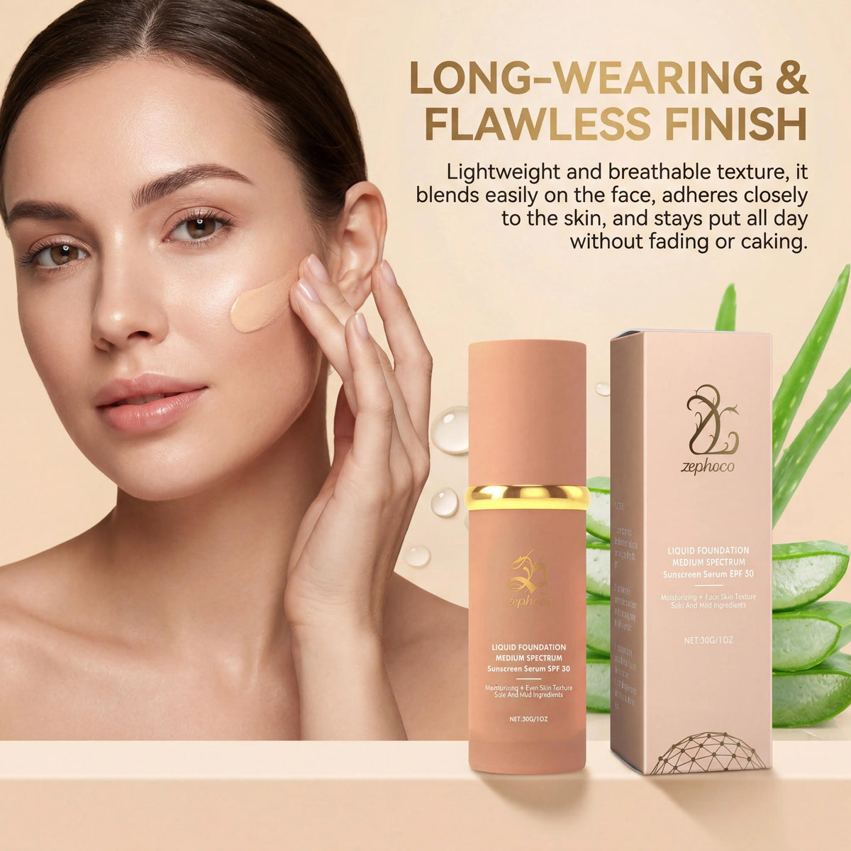 Zephoco Color Changing Liquid Foundation Waterproof Sweatproof SPF50+ High Coverage Flawless Complexion Concealer Long Lasting Base Makeup