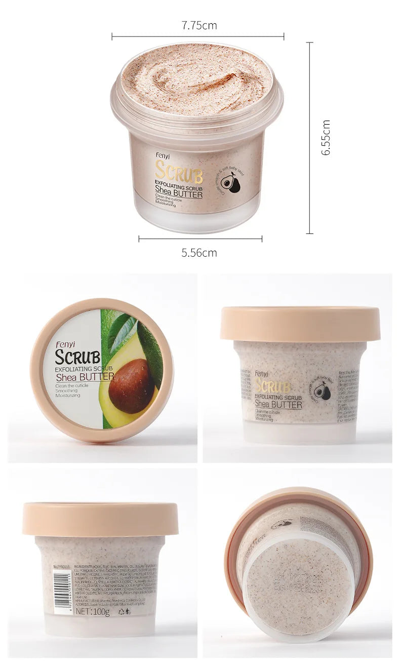 Shea Butter Exfoliating Scrub Cream Face Body Deep Pores Avocado Smooth Treatment Cleansing Wash Peach Acne Face Whitening