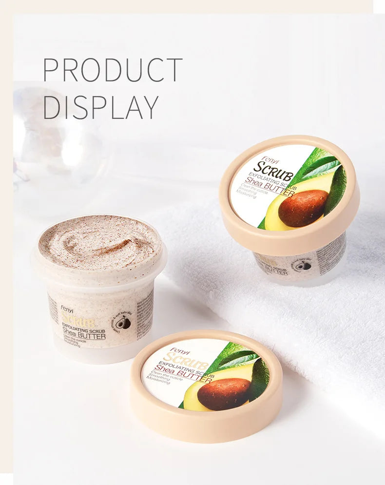 Shea Butter Exfoliating Scrub Cream Face Body Deep Pores Avocado Smooth Treatment Cleansing Wash Peach Acne Face Whitening