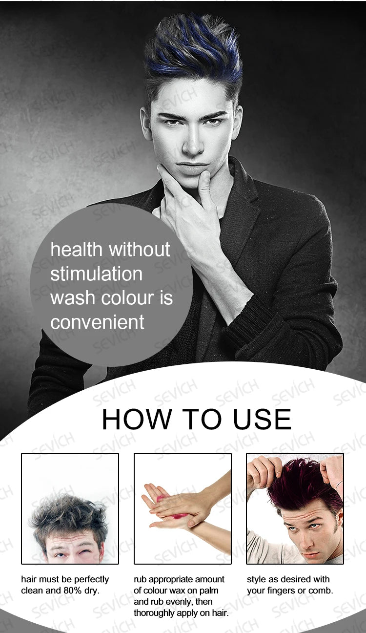Sevich Temporary Hair Color Wax Men DIY Mud One-time Molding Paste Dye Cream Hair Gel for Hair Coloring Styling Silver Grey 120g