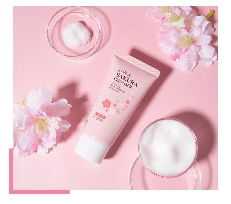 LAlKOU Japan Sakura Gentle Cleansing Facial Cleanser Shrink Pores Deep Clean Oil Control Remove Blackhead Moisturizing Skin Care