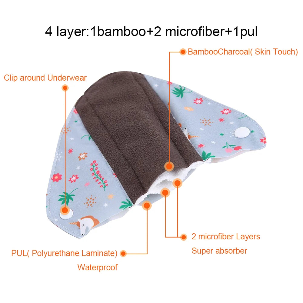 Ohbabyka 5pcs Washable Sanitary Towel Cloth Reusable Menstrual Pads Super-Absorbent Soft and Comfortable Bamboo Sanitary Pads