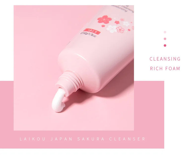 LAlKOU Japan Sakura Gentle Cleansing Facial Cleanser Shrink Pores Deep Clean Oil Control Remove Blackhead Moisturizing Skin Care