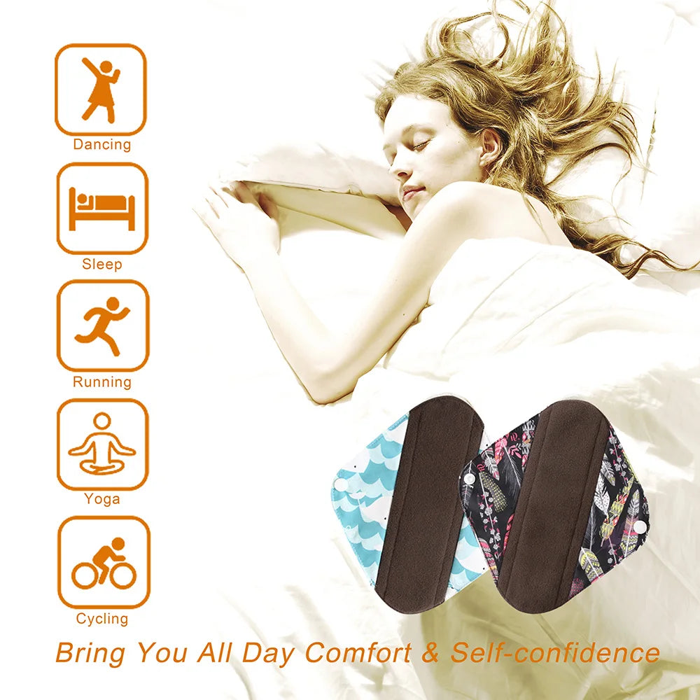 5pcs Set 4pcs Bamboo Reusable Sanitary Pads Washable Absorbent Cloth Menstrual Pads+1pc Bonus Free Mini Wet Bag