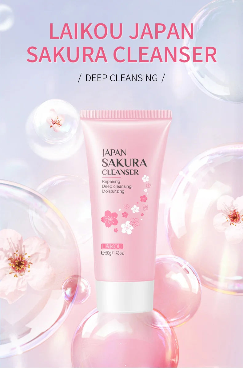 LAlKOU Japan Sakura Gentle Cleansing Facial Cleanser Shrink Pores Deep Clean Oil Control Remove Blackhead Moisturizing Skin Care