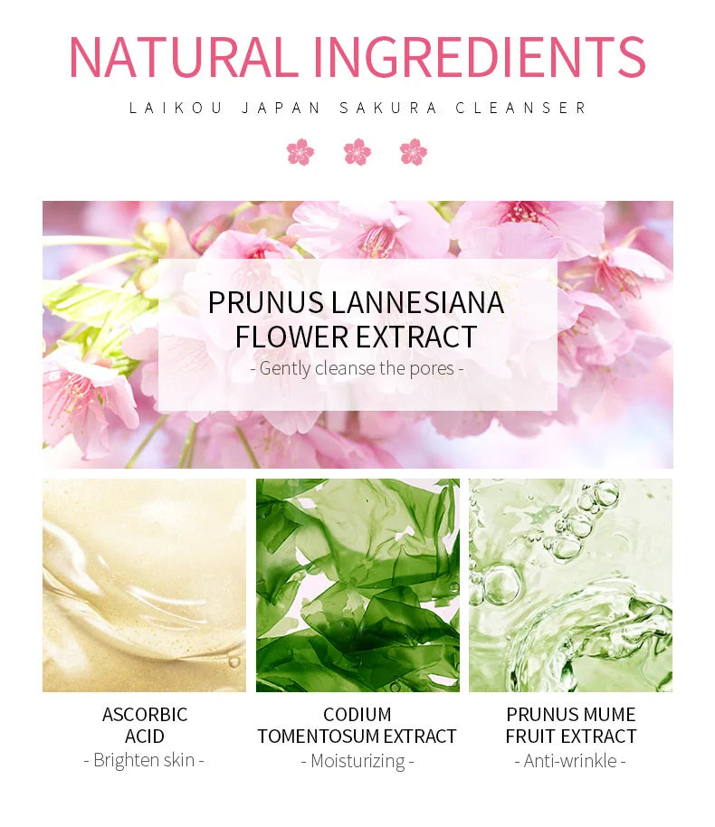 LAlKOU Japan Sakura Gentle Cleansing Facial Cleanser Shrink Pores Deep Clean Oil Control Remove Blackhead Moisturizing Skin Care