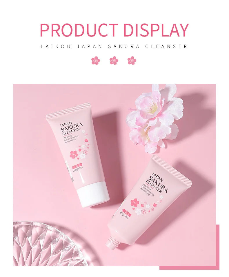LAlKOU Japan Sakura Gentle Cleansing Facial Cleanser Shrink Pores Deep Clean Oil Control Remove Blackhead Moisturizing Skin Care