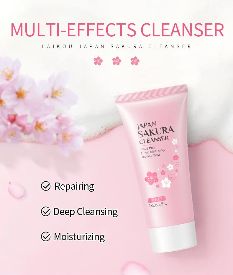 LAlKOU Japan Sakura Gentle Cleansing Facial Cleanser Shrink Pores Deep Clean Oil Control Remove Blackhead Moisturizing Skin Care