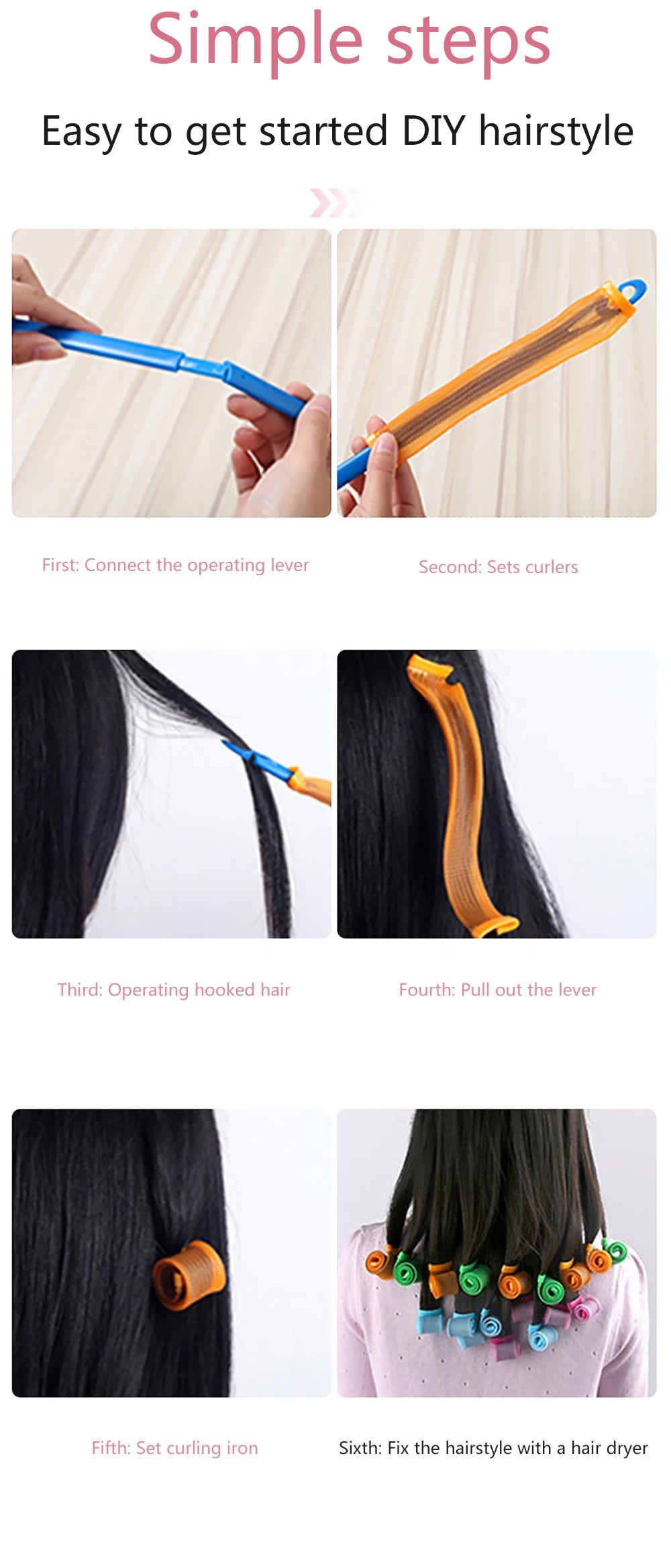 Hair Rollers (30/45/55/65cm) Snail Shape Not Waveform Spiral Round Curls Hair Curler Soft Hair Curler Magic Hair Rollers DIY