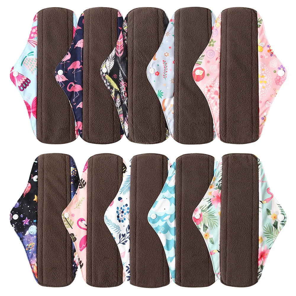 Ohbabyka 5pcs Washable Sanitary Towel Cloth Reusable Menstrual Pads Super-Absorbent Soft and Comfortable Bamboo Sanitary Pads