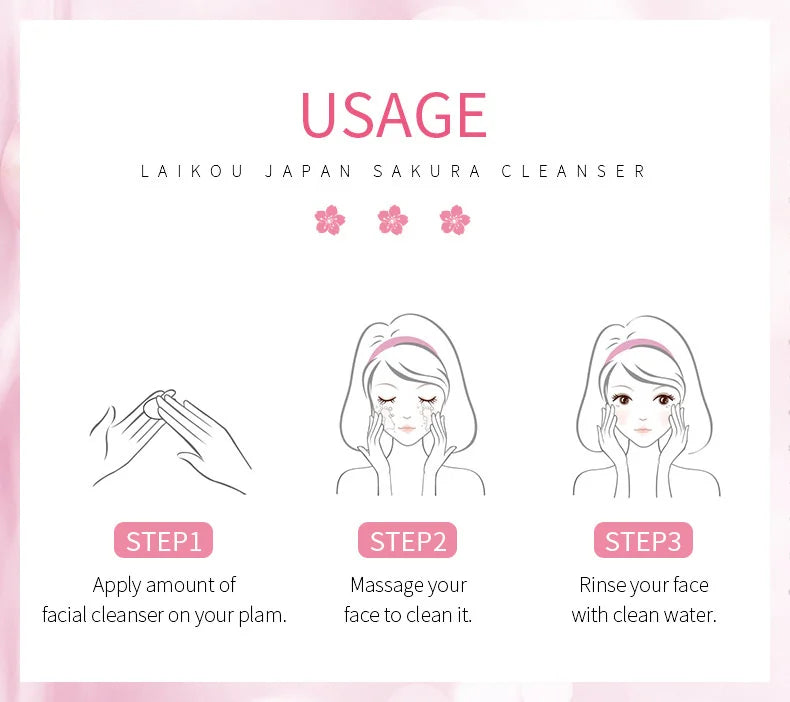 LAlKOU Japan Sakura Gentle Cleansing Facial Cleanser Shrink Pores Deep Clean Oil Control Remove Blackhead Moisturizing Skin Care