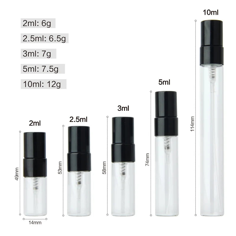 100PCS/Lot 2ml/3ml/5ml/10ml Refillable Perfume Bottle Empty Spray Bottle Atomizer Perfume Bottles