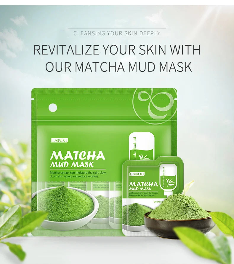 LAIKOU 7pcs Matcha Green Clay Mud Face Mask Night Facial Packs Dark Circle Moisturize Mask for Facecare