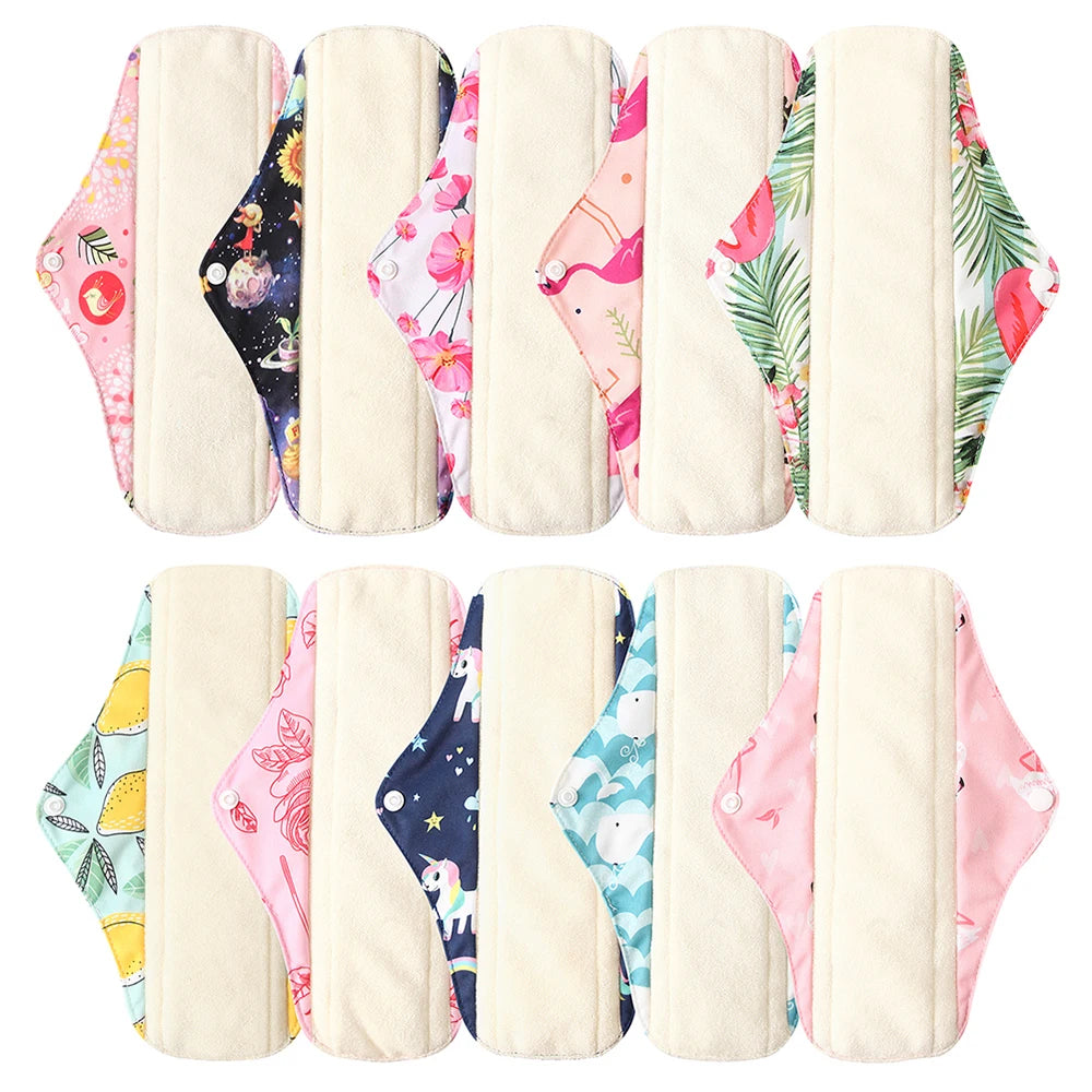 Ohbabyka 5pcs Washable Sanitary Towel Cloth Reusable Menstrual Pads Super-Absorbent Soft and Comfortable Bamboo Sanitary Pads