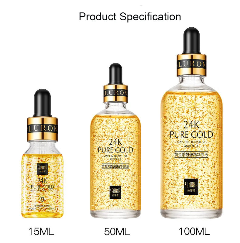 24K Gold Hyaluronic Acid Nicotinamide Face Essence Replenishment Moisturize Shrink Pore Brighten Skin Care Firming Facial serum