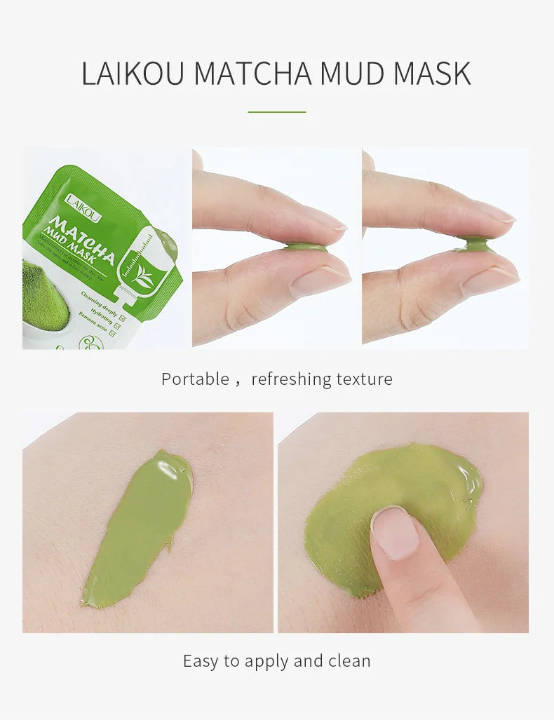 LAIKOU 7pcs Matcha Green Clay Mud Face Mask Night Facial Packs Dark Circle Moisturize Mask for Facecare