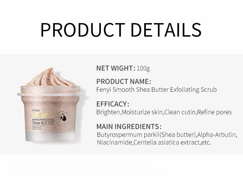 Shea Butter Exfoliating Scrub Cream Face Body Deep Pores Avocado Smooth Treatment Cleansing Wash Peach Acne Face Whitening