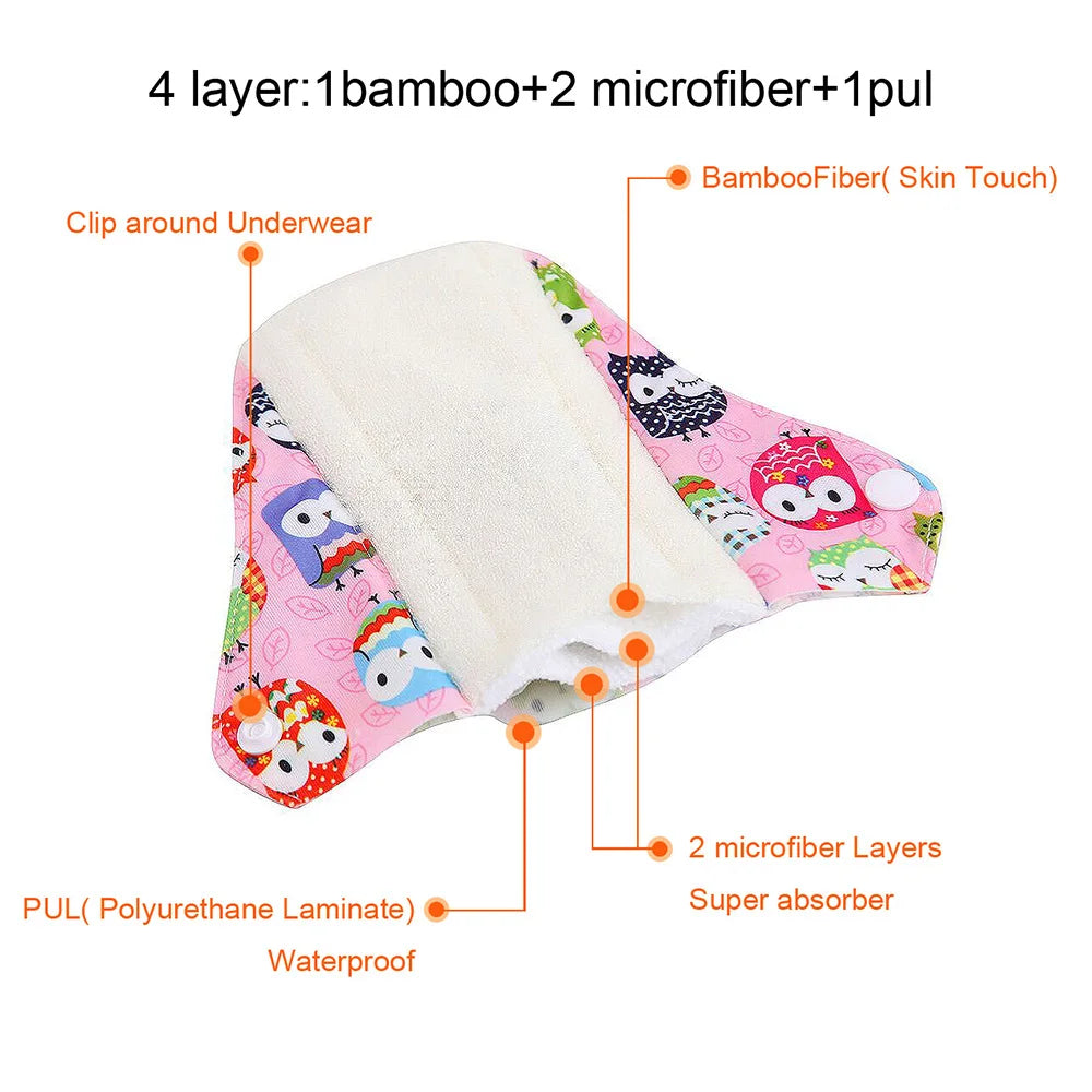 5pcs Set 4pcs Bamboo Reusable Sanitary Pads Washable Absorbent Cloth Menstrual Pads+1pc Bonus Free Mini Wet Bag