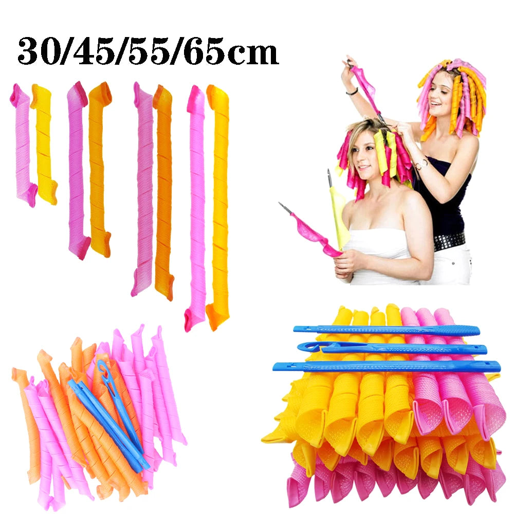 Hair Rollers (30/45/55/65cm) Snail Shape Not Waveform Spiral Round Curls Hair Curler Soft Hair Curler Magic Hair Rollers DIY